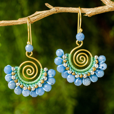 Beaded gold vermeil dangle earring, 'Cornflower Blue Kiss' - Blue Beaded 24k Gold Vermeil Dangle Earrings