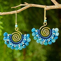 Beaded gold vermeil dangle earrings, 'Seashore Kiss' - Gold Vermeil Dangle Earrings with Blue Agate Beads