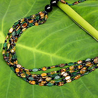 Onyx and tiger's eye beaded necklace, 'Golden Lemon'