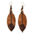 Pendientes colgantes de cuero y hueso, 'Brown Feather' - Pendientes con forma de pluma elaborados con cuero, hueso y madera