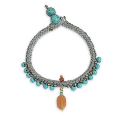 Turquoise Blue Calcite and Brass Bracelet from Thailand