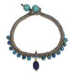 Beaded gemstone bracelet, 'Mae Sa Cascade' - Lapis Lazuli and Agate Braided Bracelet with Brass Beads