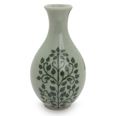 Handmade Small Green Celadon Ceramic Bud Vase