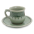 Celadon ceramic cup and saucer, 'Thai Weavings' - Thai Artisan Crafted Green Celadon Cup and Saucer