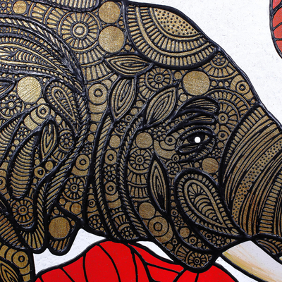 'Hallo!' - Psychedelic Elephant and Lotuses Mixed Media Painting