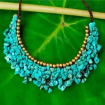Beaded necklace, 'Pool Party' - Turquoise Colored Calcite and Brass Beaded Necklace