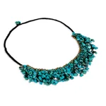 Beaded necklace, 'Pool Party' - Turquoise Colored Calcite and Brass Beaded Necklace
