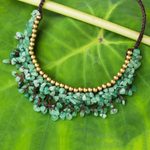 Aventurine beaded necklace, 'Garden Party' - Beaded Cord Necklace with Green Aventurine and Brass