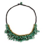 Aventurine beaded necklace, 'Garden Party' - Beaded Cord Necklace with Green Aventurine and Brass