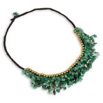 Aventurine beaded necklace, 'Garden Party' - Beaded Cord Necklace with Green Aventurine and Brass