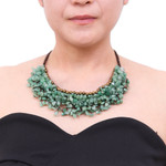 Aventurine beaded necklace, 'Garden Party' - Beaded Cord Necklace with Green Aventurine and Brass