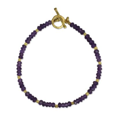 Amethyst and gold plated bead bracelet, 'Simply Captivated' - 24k Gold Plate and Amethyst Beaded Bracelet