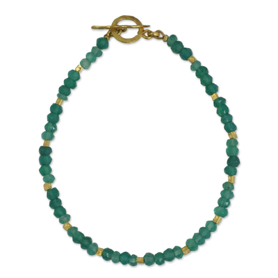 Chalcedony and gold plated bead bracelet, 'Simply Bedazzled' - Handcrafted Bead Bracelet with Chalcedony and 24k Gold