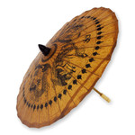 Paper and bamboo parasol, 'Dragons and Phoenixes' - Decorative Thai Parasol Hand Crafted with Paper and Bamboo