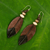 Leather dangle earrings, 'Leaf Feather' - Fair Trade Handmade Leather Earrings from Thailand (image 2) thumbail