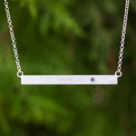 Sterling silver and blue topaz pendant bar necklace, 'Simply Love' - Blue Topaz and Sterling Silver Bar Necklace Thai Jewelry