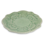 Celadon ceramic plate, 'Elephant Family' - Artisan Crafted Elephant Theme Thai Celadon Ceramic Plate