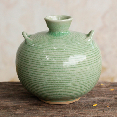 Celadon ceramic vase, Rice Fields