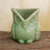 Celadon ceramic holder, 'Happy Green Owl' - Handcrafted Green Thai Celadon Bird Theme Pot thumbail