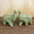 Celadon-Keramikfiguren, (Paar) - 2 handgefertigte glückliche Elefantenfiguren aus grüner Seladon-Keramik