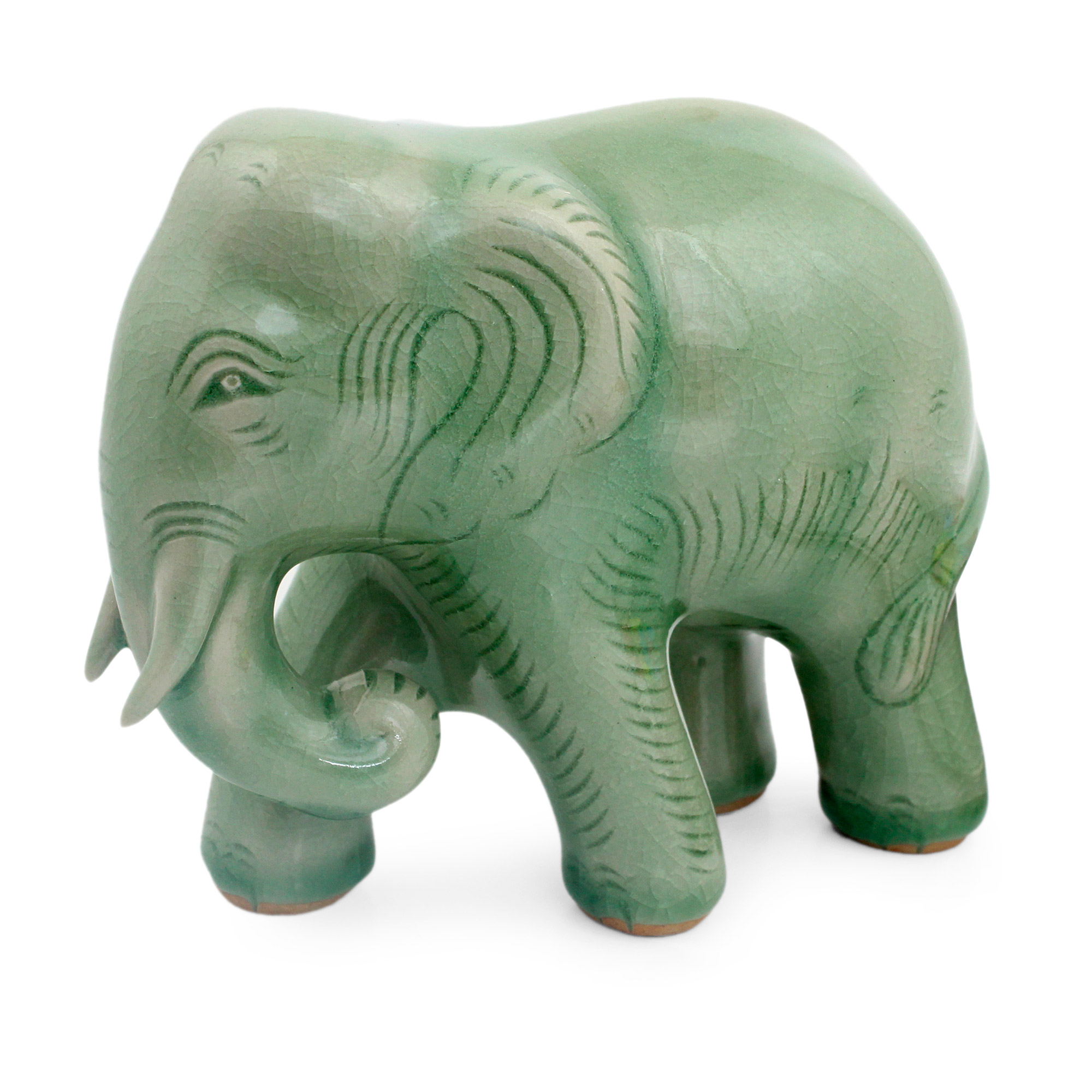 Celadon Ceramic Elephant Figurine by Thai Artisans - Purposeful ...