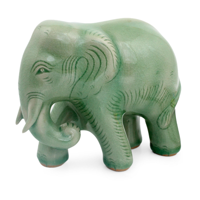 Celadon ceramic figurine, 'Purposeful Elephant' - Celadon Ceramic Elephant Figurine by Thai Artisans
