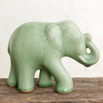 Celadon ceramic figurine, Smiling Elephant