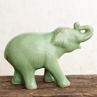 Celadon ceramic figurine, Laughing Elephant