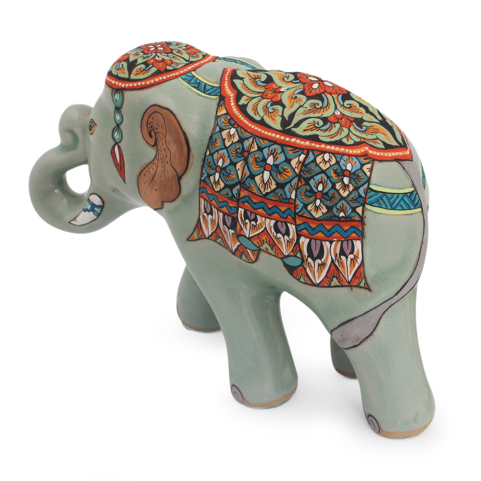 UNICEF Market | Thai Celadon Hand Painted Ceramic Elephant Statuette ...