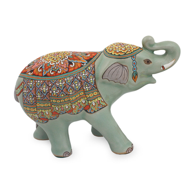 Green Celadon Ceramic Elephant Handcrafted in Thailand