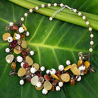 Carnelian and quartz beaded necklace, 'Autumn Symphony' - Beaded Gemstone Necklace with Carnelian and Quartz