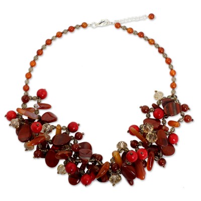 Jasper, Carnelian, and Smoky Quartz Beaded Necklace
