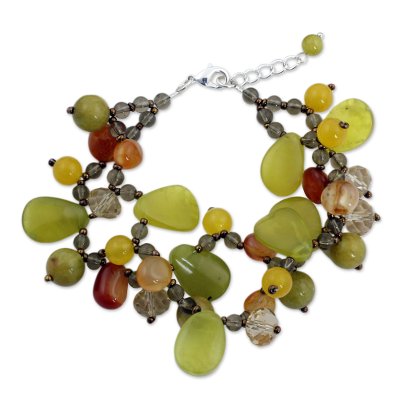 Serpentine and quartz beaded bracelet, 'Springtime Symphony' - Multi-Gemstone Bead Bracelet with Serpentine and Quartz