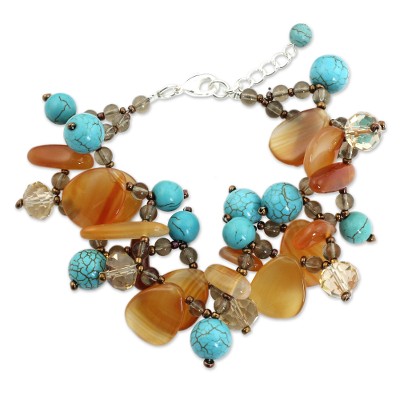 Turquoise Calcite and Carnelian Bracelet with Smoky Quartz