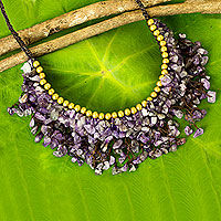Amethyst Chip and Brass Bead Necklace from Thai Artisan,'Dance Party'