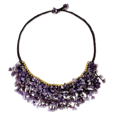 Amethyst Chip and Brass Bead Necklace from Thai Artisan
