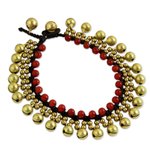 Beaded quartz bracelet, 'Summer Chimes' - Fair Trade Beaded Bracelet with Red Quartz and Brass