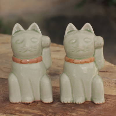 Celadon figurines, Lucky Green Cat (pair)