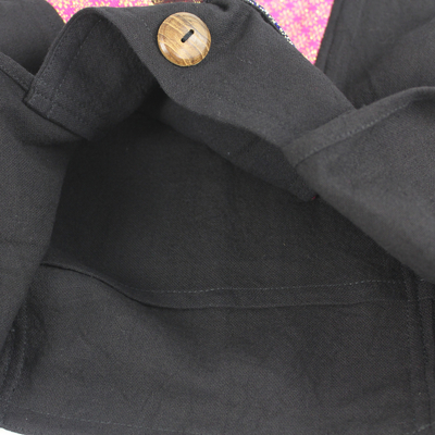 Bolso bandolera de algodón - Bolso bandolera de algodón negro estilo tailandés tejido a mano