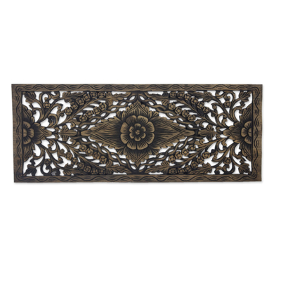 Rectangular Teakwood Wall Relief Panel with Floral Motif - Charming ...