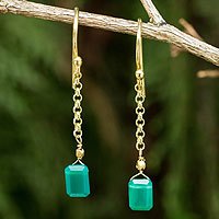 Gold vermeil onyx dangle earrings, 'Living Soul'