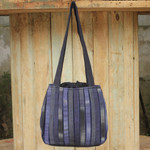 Cotton shoulder bag, 'Orient Blue' - Hand Woven Cotton Shoulder Bag in Blue and Black