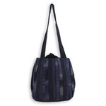 Cotton shoulder bag, 'Orient Blue' - Hand Woven Cotton Shoulder Bag in Blue and Black