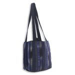 Cotton shoulder bag, 'Orient Blue' - Hand Woven Cotton Shoulder Bag in Blue and Black