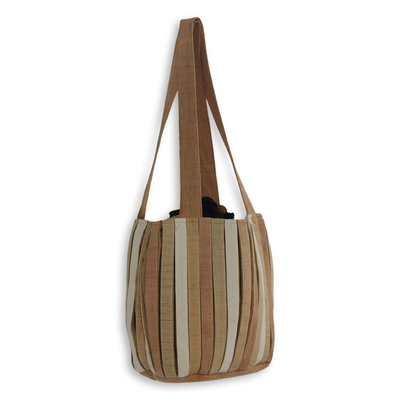 Umhängetasche aus Baumwolle, „Orient Tan“ – handgewebte Umhängetasche aus Wolle mit 3 Taschen in Braun und Hellbraun