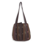 Cotton shoulder bag, 'Oriental Dark Brown' - Ikat Style Hand Woven Cotton Shoulder Bag with Pockets