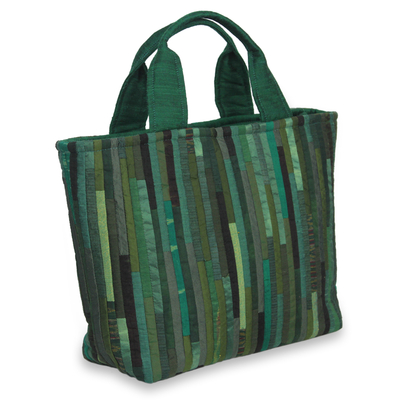 Tragetasche aus Seide - Handgewebte Hill Tribe-Einkaufstasche aus Seide in Grün