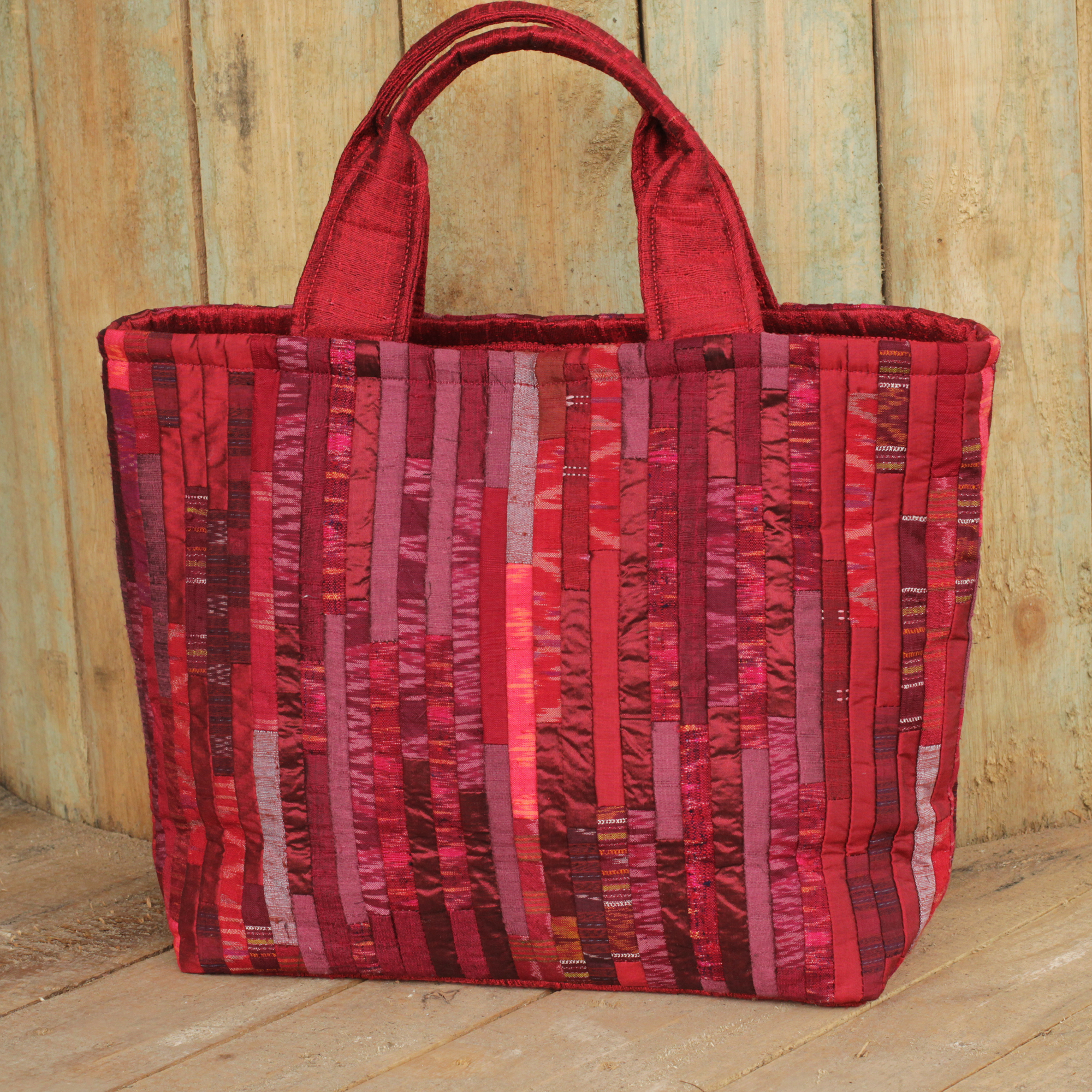 Liza Pink and Orange Striped Woven Tote Bag