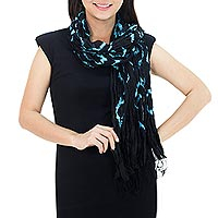 Pañuelo de seda - Pañuelo de seda teñido anudado azul negro hecho a mano en Tailandia