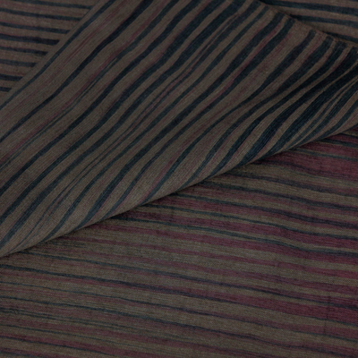 Silk and cotton blend batik shawl, 'Romance in Umber' - Women's Woven Silk and Cotton Striped Shawl in Umber